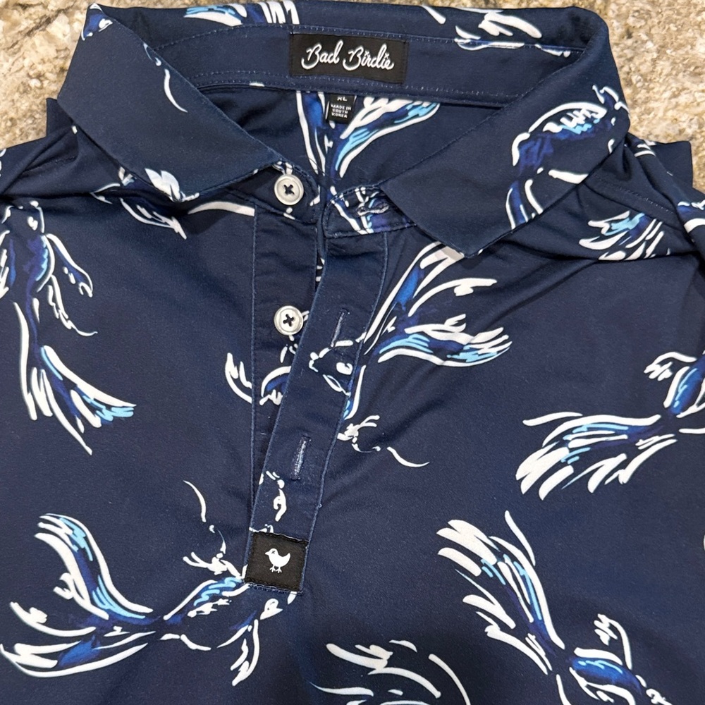 Bad Birdie Men's Dark Blue and White Patterned Shirt